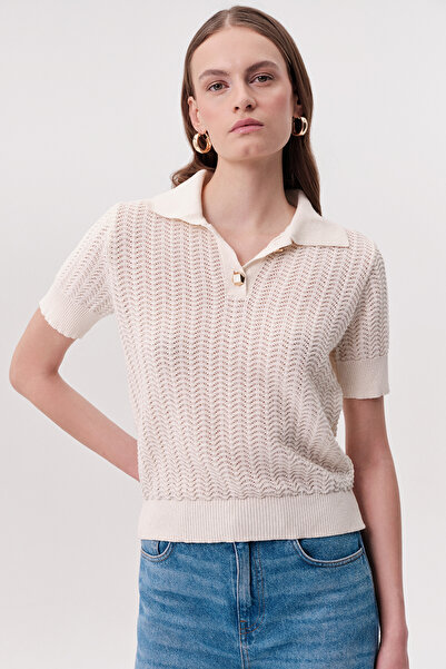 Exquise Polo Collar Button Detailed Short Sleeve Regular Knitwear Blouse
