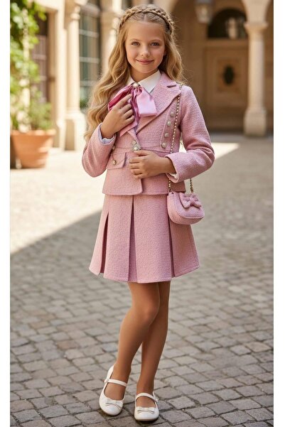 Riccotarz Girl's Collar Scarf Detailed Shirt, Scratched and Pearl Stone Butto...