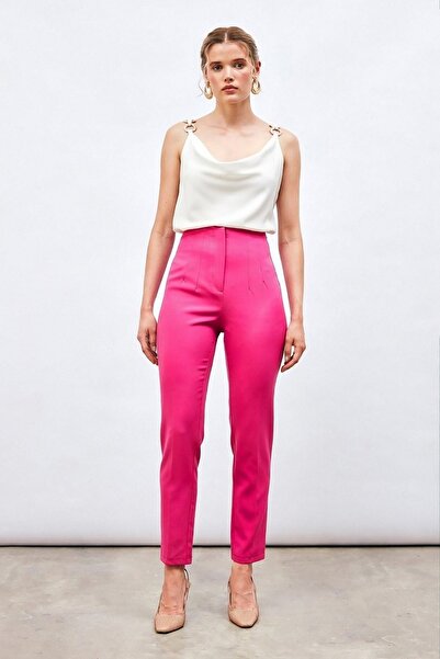 Sateen High Waist Pencil Pants - Fuchsia