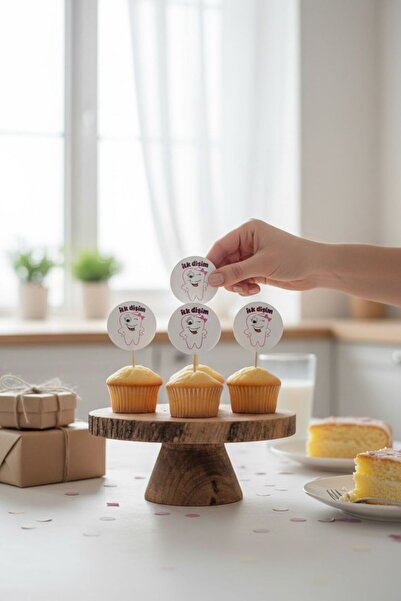 Cadde Süs أعواد تنظيف الأسنان ذات طابع "أول أسناني" باللون الوردي، عبوة من 20...