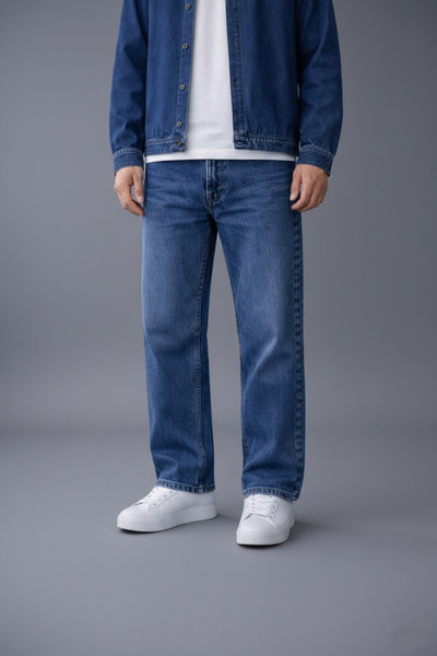 Mamlay Men's Navy Blue Color Loose Fit Denim Baggy Jeans