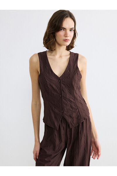 LC Waikiki Özmarka Νέα σεζόν V-λαιμόκοψη Με υφή Γυναικεία Σετ Πιτζάμες