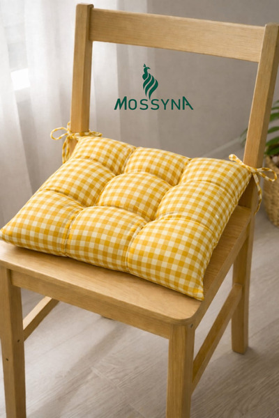 Mossyna Premium Duck Bezi Gingham 40X40 Cushion Beaded Silicone Chair Cushion...