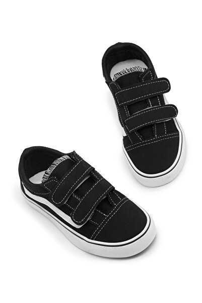 Tonny Black Çocuk Unisex Siyah Kauçuk Taban Rahat Kalıp Çift Cırtlı Ayakkabı