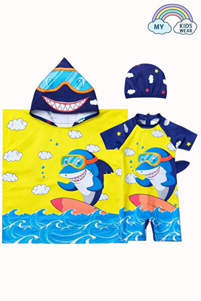 My Kids Wear Erkek Çocuk Deniz Kombini 3’lü Set – Mayo, Havlu ve Bone 12585