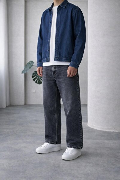 Bürke Ανδρικό παντελόνι τζιν σε χρώμα ανθρακί, φαρδιά γραμμή, χαλαρή εφαρμογή