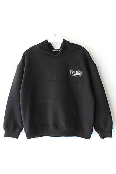 DobaKids Μαύρο μονόχρωμο φούτερ με κουκούλα για αγόρια, με μεταξένια απαλή υφ...