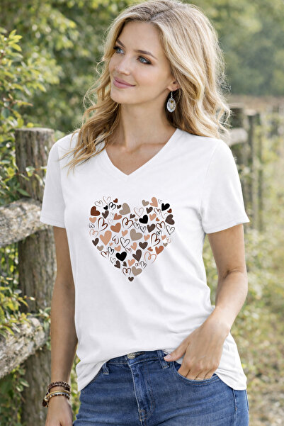 LORVEX T-Shirt V-Neck Women (Comfortable Fit) Small Hearts Printed T-Shirt