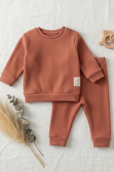 %100 Pamuklu Unisex Bebek 2'li Takım - Raporlu Kumaş Organik Doku Alt Üst Set