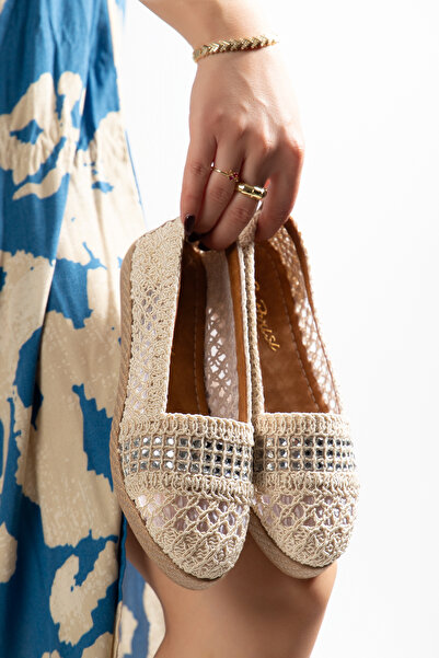 SU PERİSİ Lynfashoes Women's Knitwear Ballet Flats Stone-Embellished Comforta...