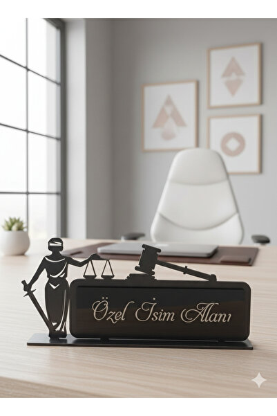 URFA LAZER Kişiye Özel Ofis Masa İsimlik Avukat Temalı Ahşap Üzerine Pleksi M...