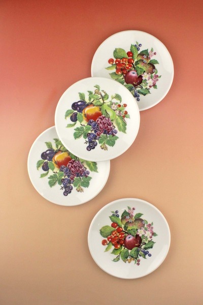 Bursa Porselen Dekor Fruit 4-Piece Porcelain Cake Plate