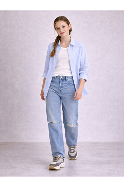 Victor and Jane Girls’ Oversized Striped Shirt – Button-Down with Chest Pocket