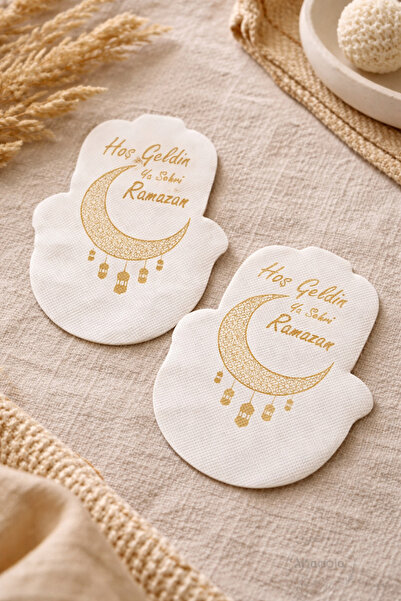 DİVAYS مجموعة من 20 منديل تقديم طعام رمضان ذهبي اللون بنقشة الهلال لتزيين طاو...