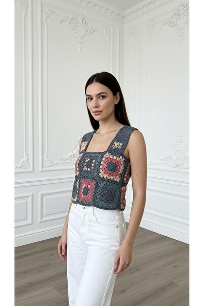 MELA ROSSA Women's Design Hand Knitted Colorful Sweater Blouse