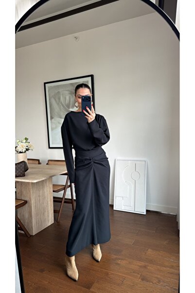 sinemkivanc co ASİMETRİK BLUZ BÜZGÜLÜ ETEK TAKIM