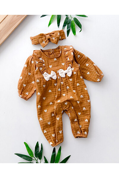 hümabebe Tiny Heart Double Bow Muslin Romper with Snap Fasteners on the Back ...