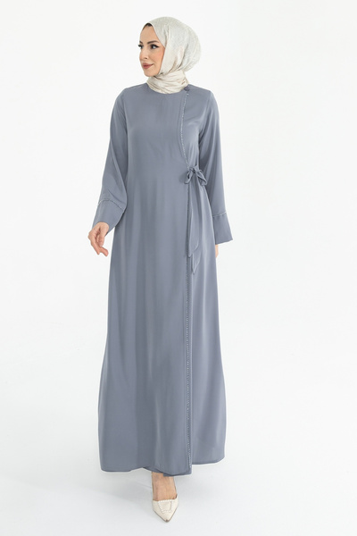 KADEEM Silve Dubai Silk Abaya Gray -1012