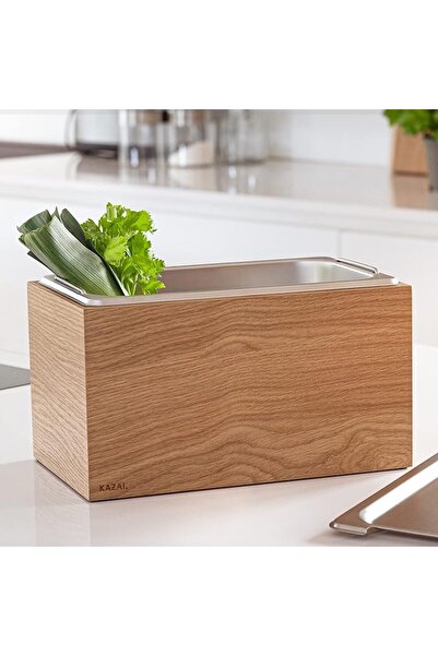 OEM kitchen bin, Kazai, 27.4x17x15.9 cm, oak, stainless steel and wood, 4.5 l...