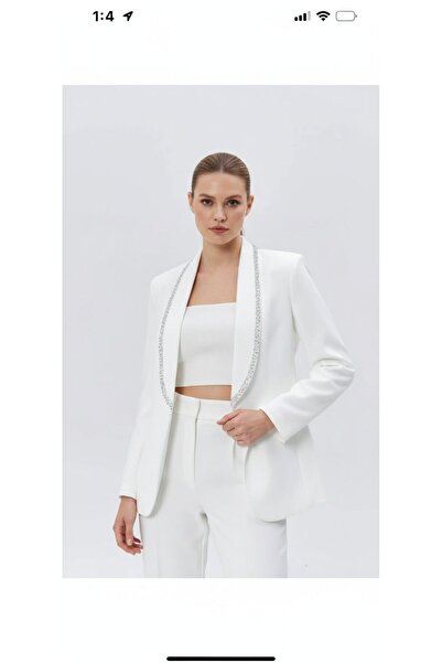 marvion Kadın Beyaz Taş Detaylı Blazer