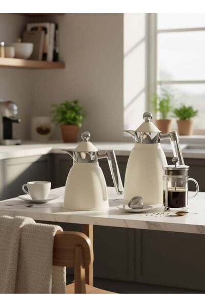 Reem 2-Piece Tea/Coffee Flask Set Beige/Silver 0.35 Liter & 0.7 Liter