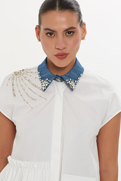 GİZİA Denim Kumaştan İşlemeli Yaka