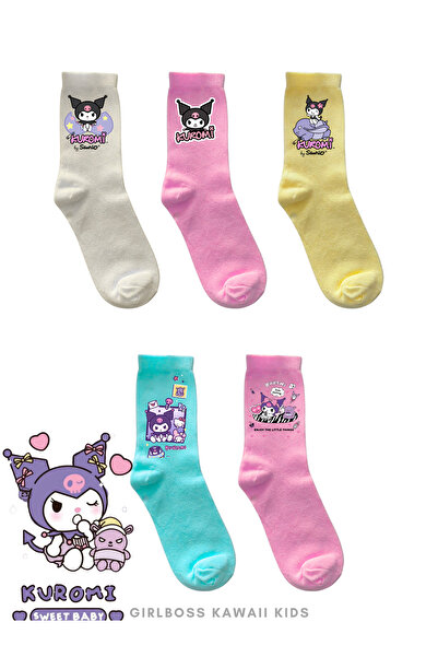 Girlboss Kawaii Kuromi 5-Pack Soft Colored Socks