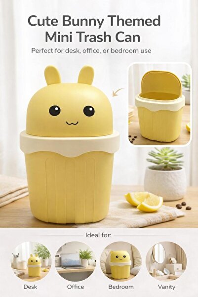 Fikriyah |Cut Bunny Themed Mini Trash Can With Flip Lid|For Office Desk, Stud...