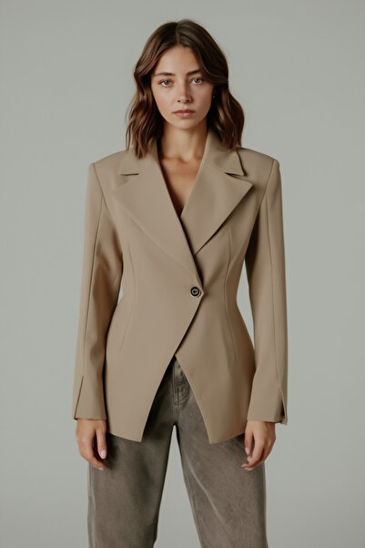 My Blog Khaki Double-Breasted Single-Button Jacket - 7011