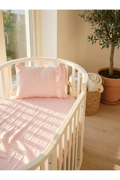 Pufuduk Baby Luxury Scallop Embroidered 100% Cotton 2-Layer Muslin Elastic Ba...