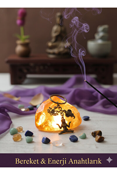 PİRAMİGO Abundance Energy Keychain with Yoga Figure, Lotus and Elephant Detai...