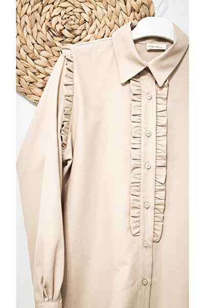 PNRSTİL Women's Shirt with Ruffled Front