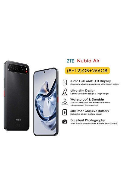 ZTE nubia Air Ultra-Slim Dual SIM Titanium black 8GB+12GB RAM 256GB 5G - Midd...