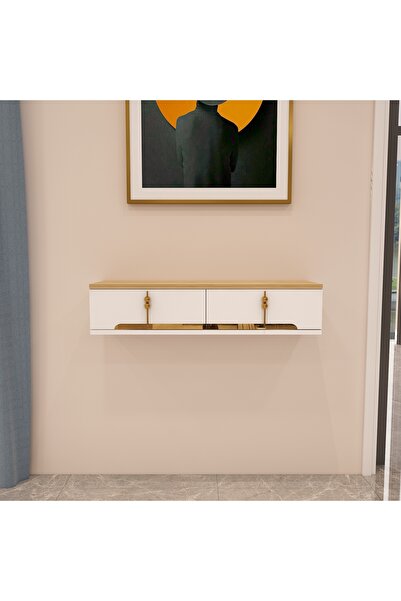 morepp Roza 90 cm Kapaklı, Raflı ,Duvara Monte Dresuar beyaz-safirmeşe-altın