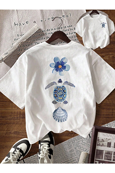 Revasser Women's Caretta Special Printed Oversize Combed Cotton Crew Neck T-S...