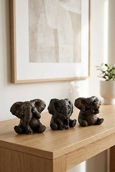 bakan hediyelik AIRAVATA 3'lü Set Polyester Fil Figürlü Dekoratif Biblo Seti ...