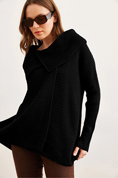 Olalook Women's Black Wrap Collar Buttoned Knitwear Cardigan Hrk-19000326