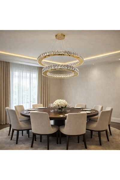 TREND 60x45 DAİRE GOLD 2 KATLI KRİSTAL MODERN AVİZE