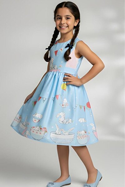 Alesaei-mondo tondo (فستان بناتي ازرق سماوي 7277)