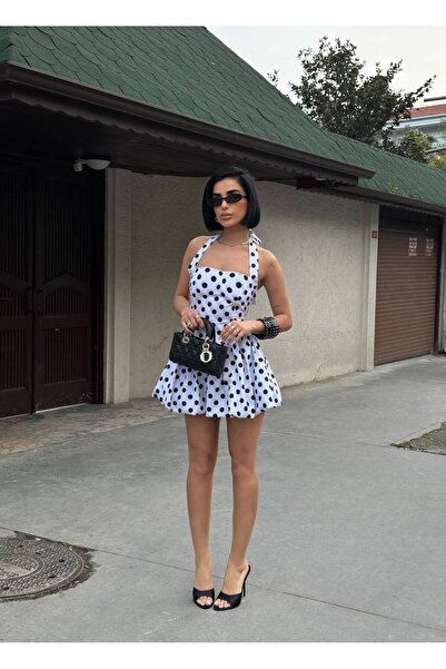 Bak'ap Premium Trend Polka Dot Patterned Balloon Corset Mini Dress