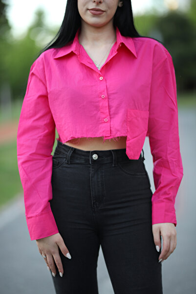 Rabona Fashion Double Pocket Detailed Crop Women's Shirt