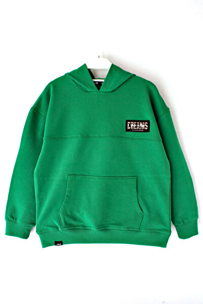 DobaKids هودي للأولاد ذو ملمس ناعم حريري، مطبوع من الخلف بخيوطين، بلون أخضر سادة