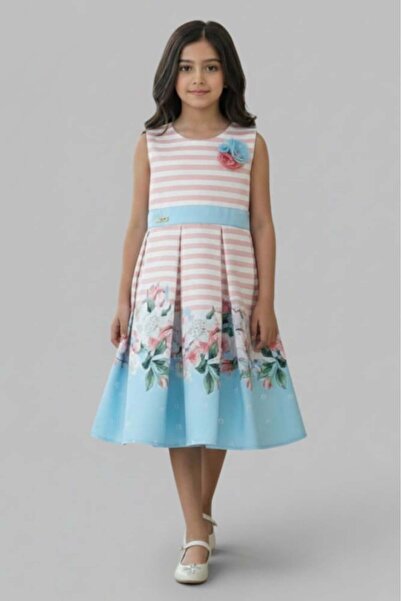 Alesaei-mondo tondo (فستان بناتي مقلم ومشحر من الاسفل 7278)