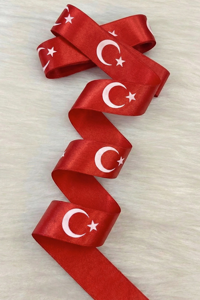 ZEYMERADE Panglică roșie din satin cu imprimeu stele și lună 4 cm 10 metri, 2...