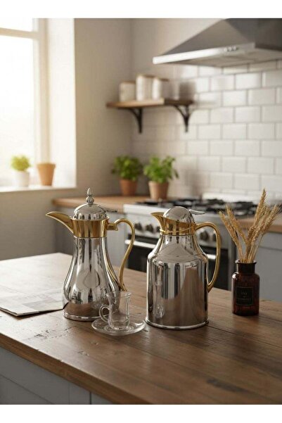 Reem 2-Piece Tea/Coffee Flask Set Silver/Gold 0.7 Liter & 1.0 Liter