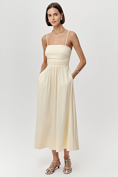 Exquise Regular Midi Dress with Drawstring Waist and Pockets