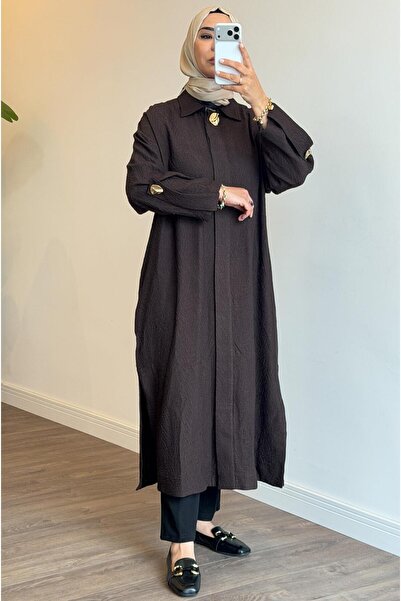 Armine Tek Düğme Detaylı Giy Çık - Kahverengi