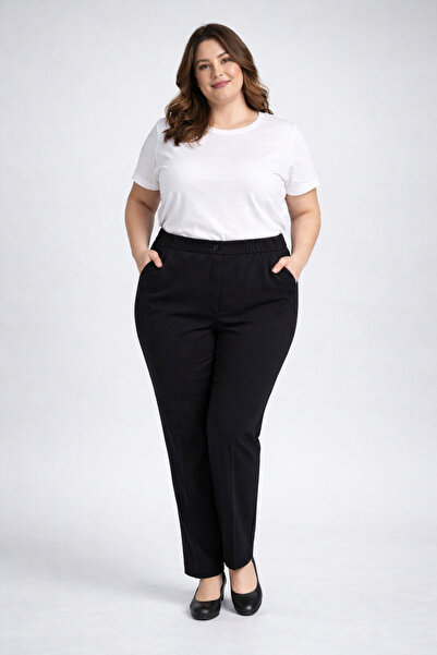 cheen Γυναικείο παντελόνι μεγάλου μεγέθους με ελαστική μέση και μαύρο σωληνωτ...