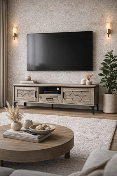 MARIA HOMES Elegant Wooden TV Unit 160cm Wide Media Stand with Storage Cabine...