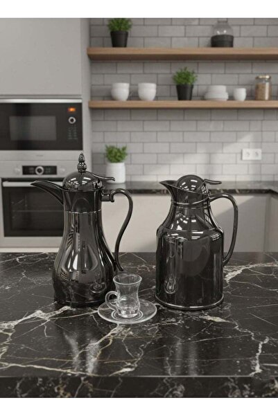 Reem 2-Piece Tea/Coffee Flask Set Electroplated Black 0.7 Liter & 1.0 Liter
